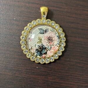 Floral Crystal Gold-Tone Round Pendant